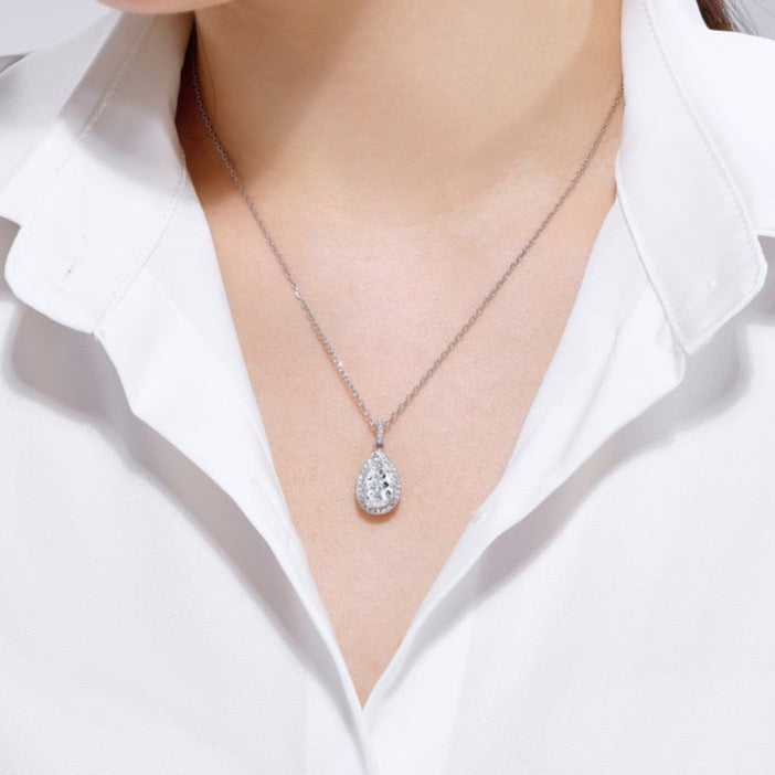 HALO PEAR NECKLACE- SILVER