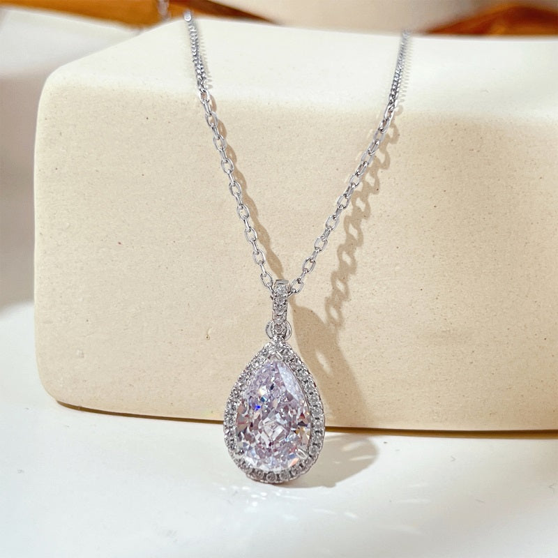 HALO PEAR NECKLACE- SILVER