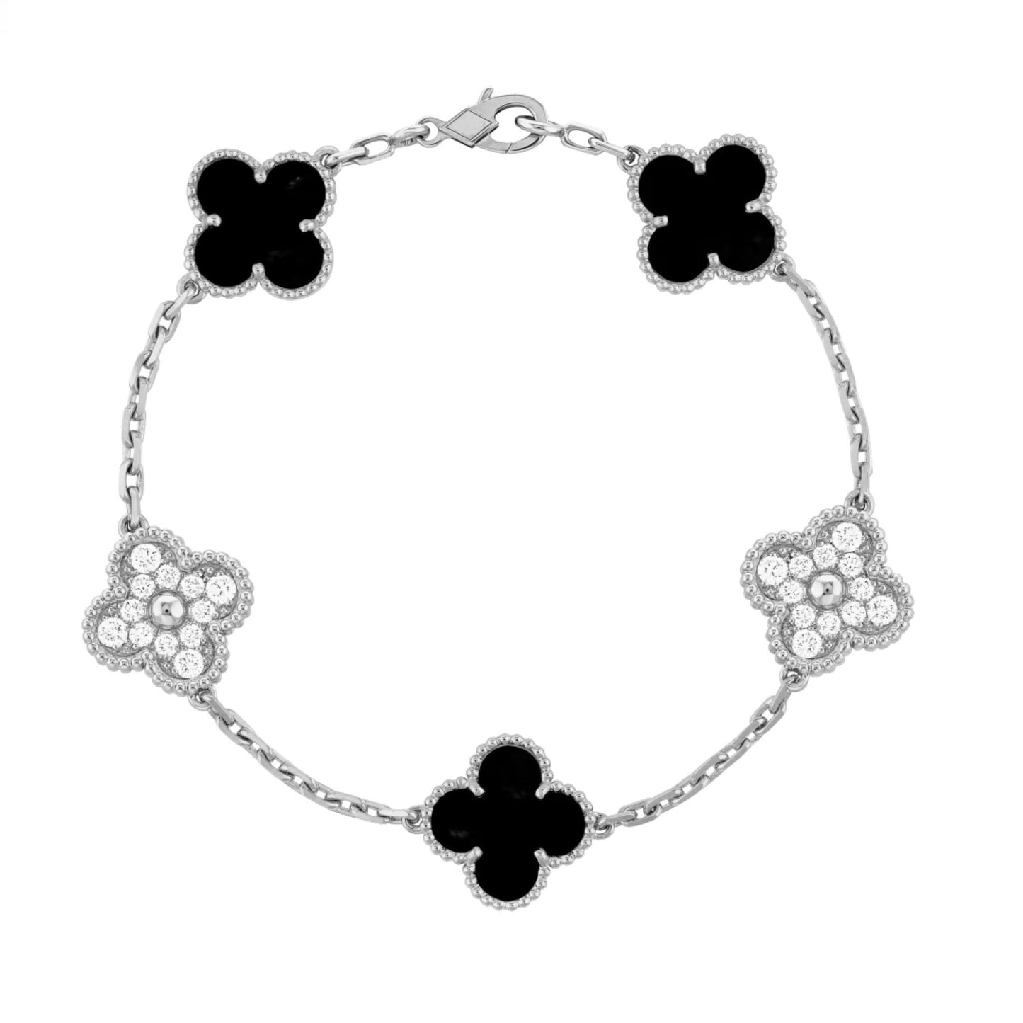 VANESSA CRYSTAL BRACELET SILVER + ONYX BLACK
