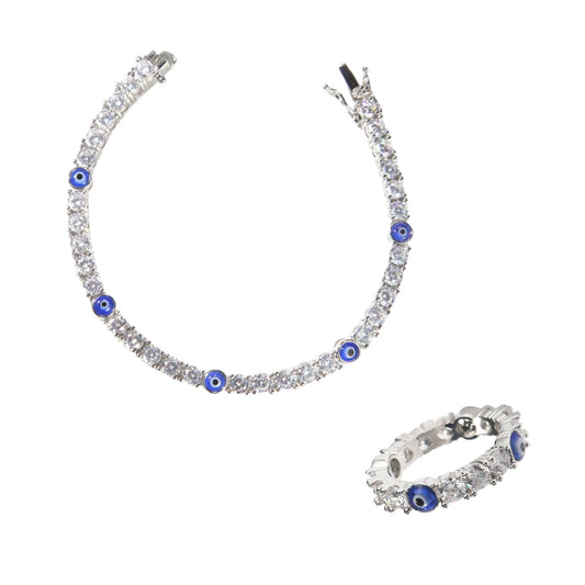 EVIL EYE TENNIS SET- SILVER