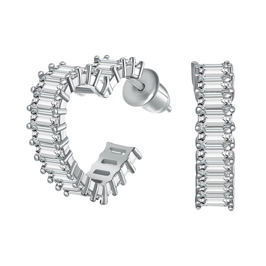 AMOUR HEART HOOP EARRINGS- SILVER