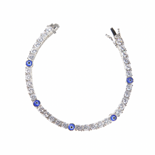 EVIL EYE TENNIS BRACELET- SILVER