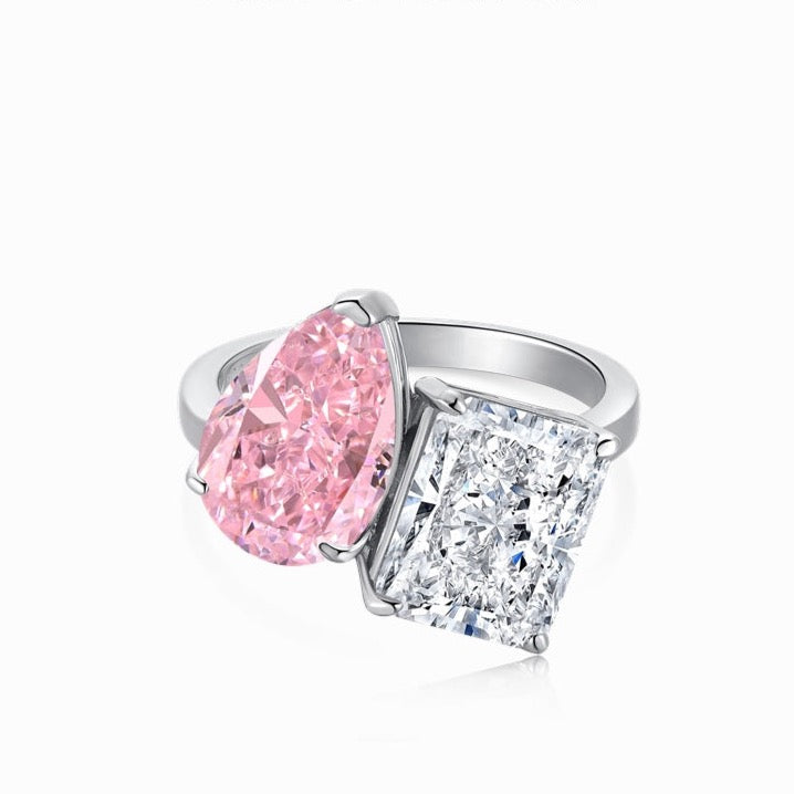 STERLING SILVER TOI ET MOI PEAR RING ROSE