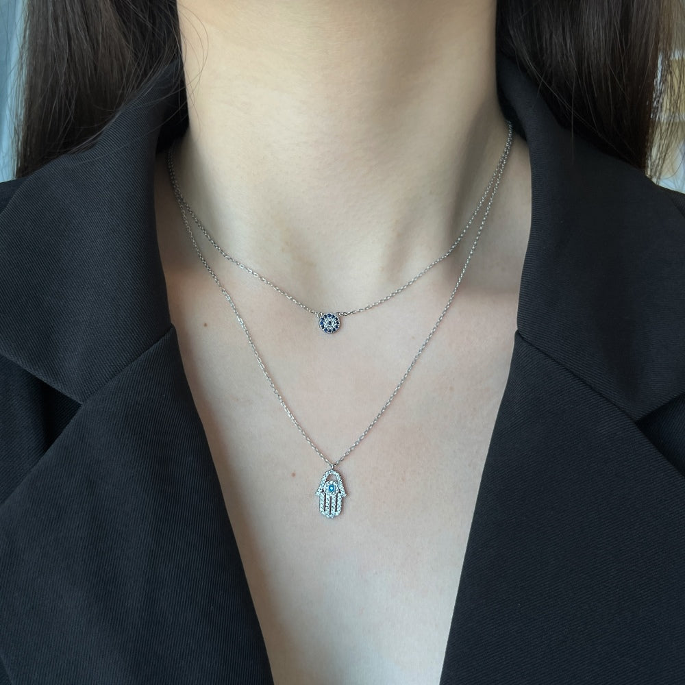 HAMSA HAND NECKLACE- SILVER