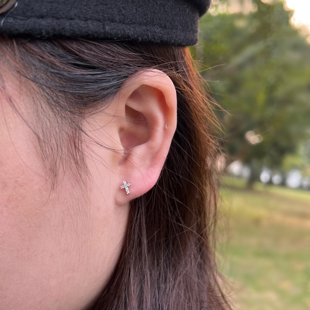 MINI CROSS EARRINGS- GOLD