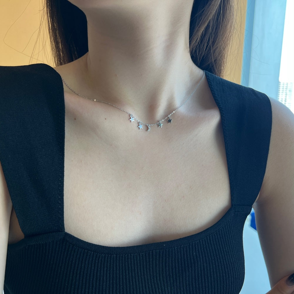 STERLING SILVER MOON AND STARS NECKLACE