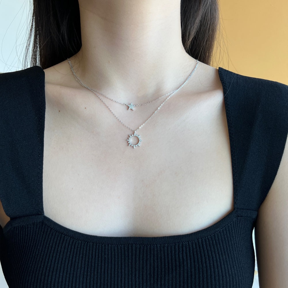 STERLING SILVER SUN AND STAR NECKLACE SET