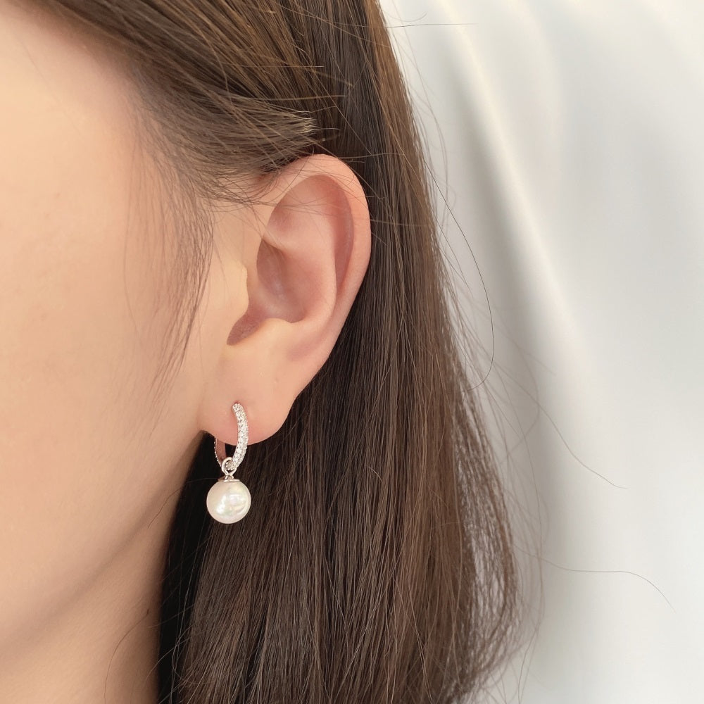 STERLING SILVER MINI PEARL HOOP EARRINGS
