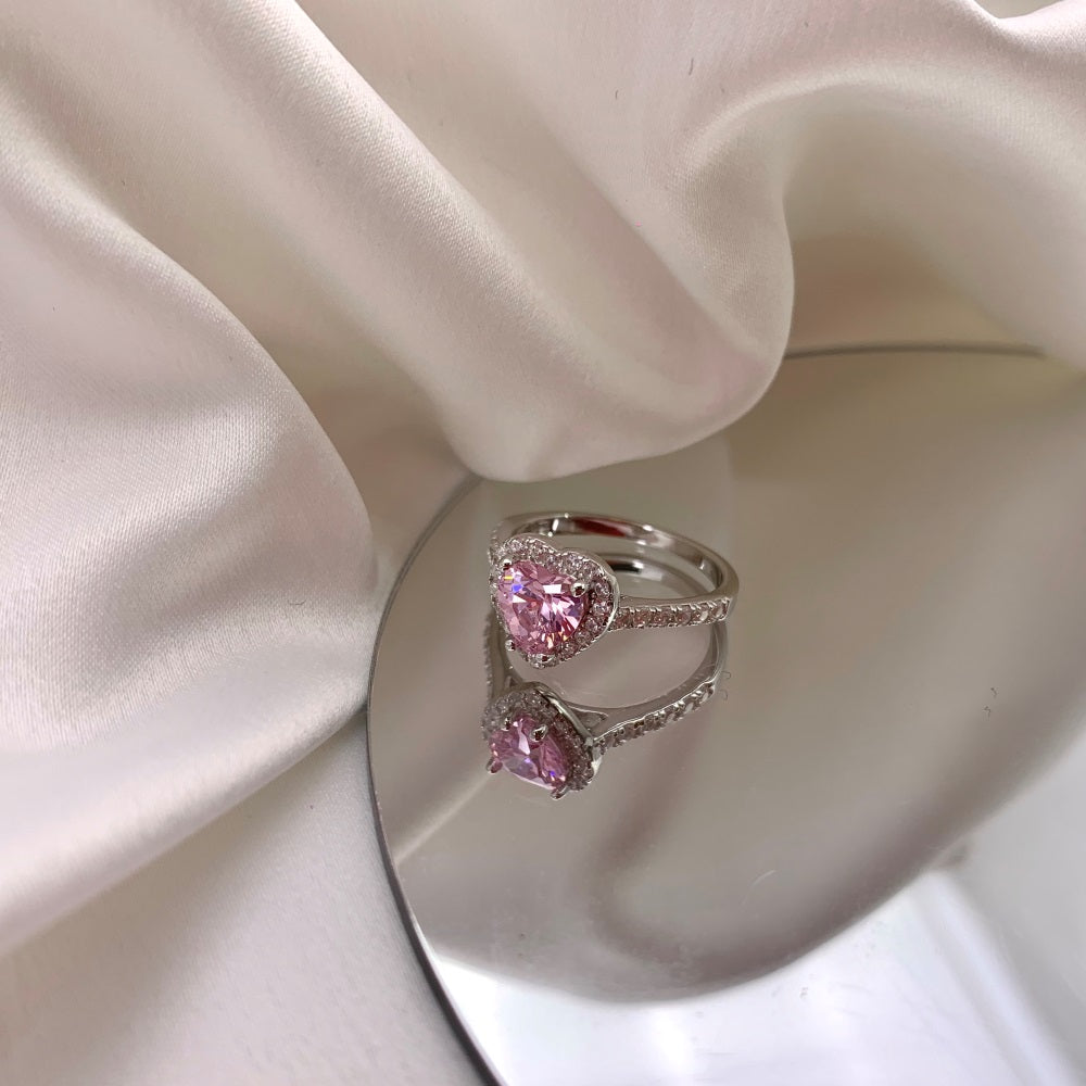 HALO HEART RING-SILVER + ROSE