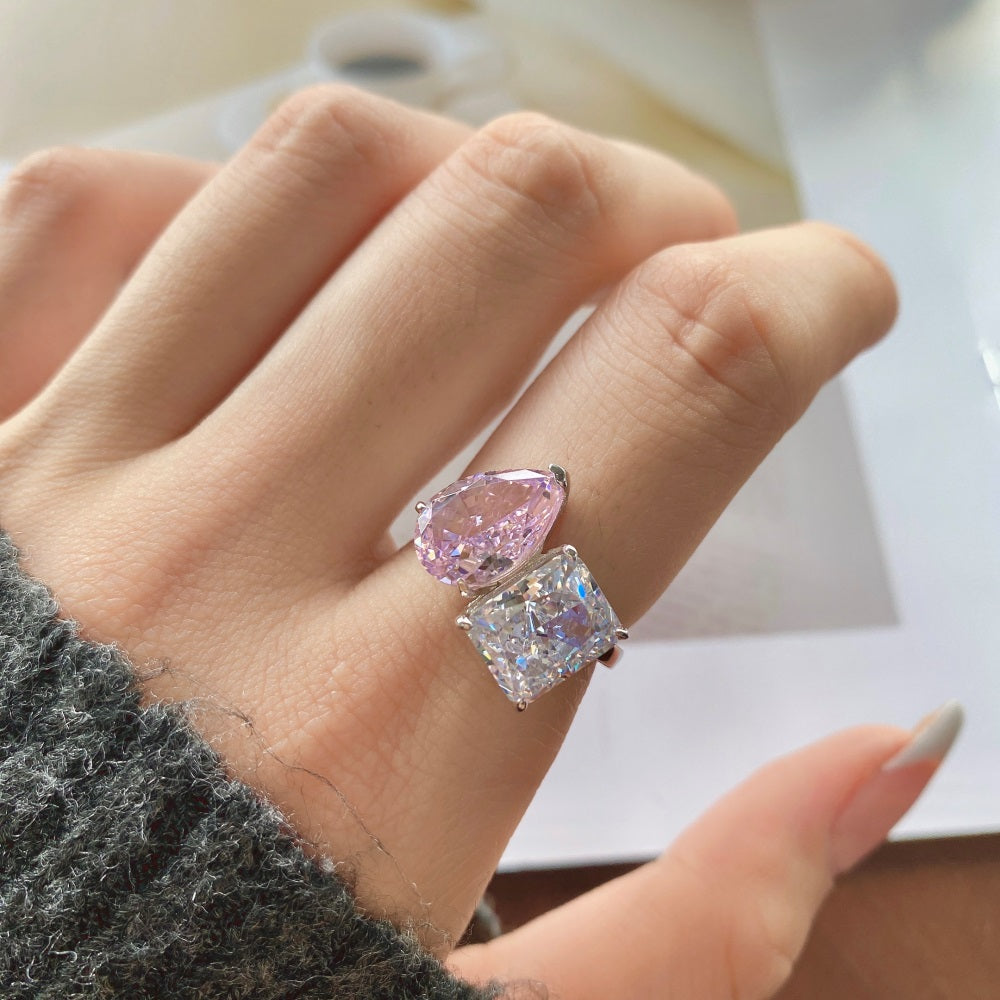 STERLING SILVER TOI ET MOI PEAR RING ROSE