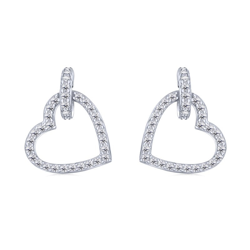HEART DANGLE EARRINGS- SILVER