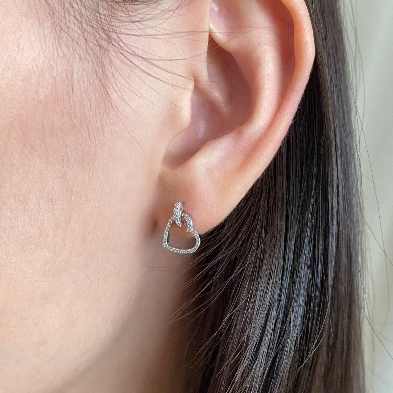HEART DANGLE EARRINGS- SILVER