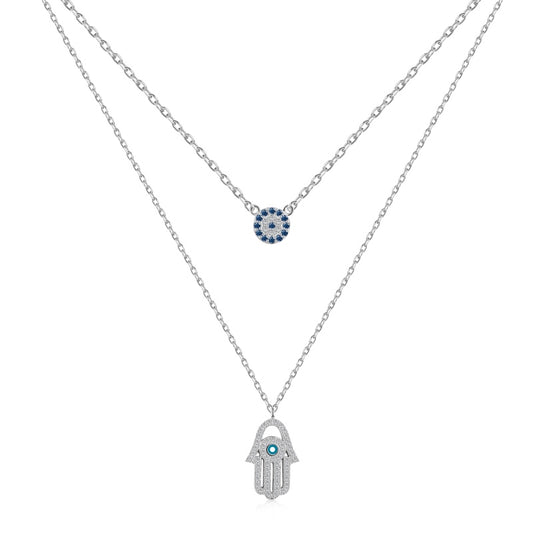 HAMSA HAND NECKLACE- SILVER