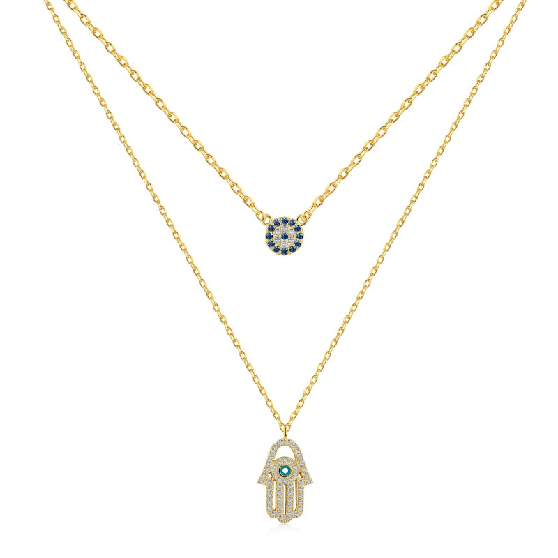 GOLD PLATED EVIL EYE HAMSA HAND NECKLACE