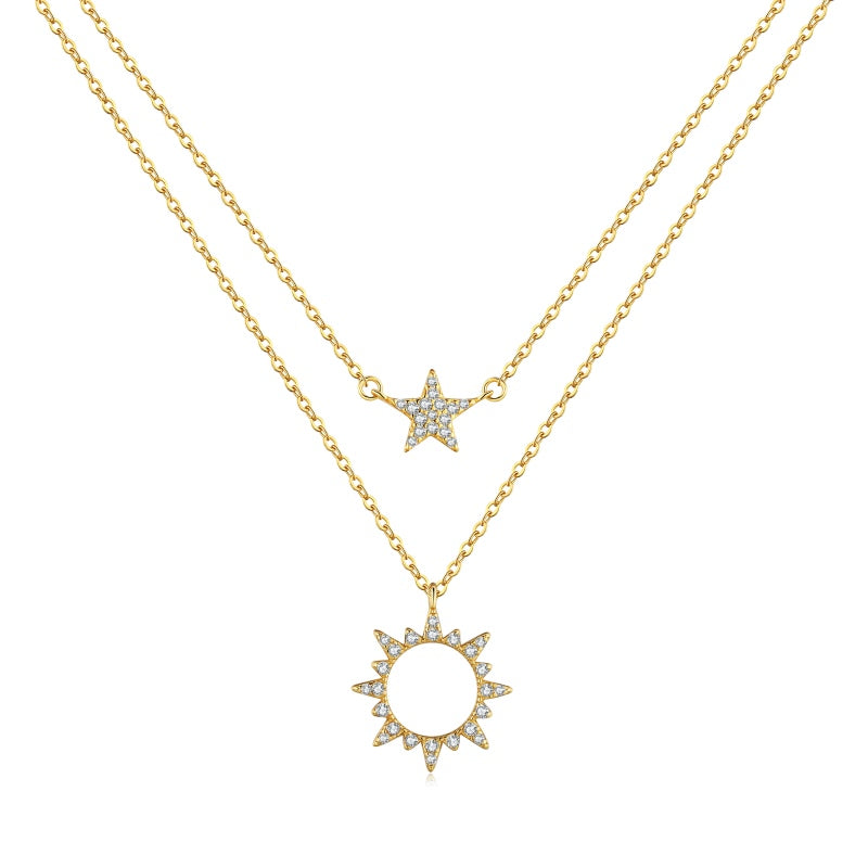 GOLD PLATED SUN AND STAR NECKLACE SET