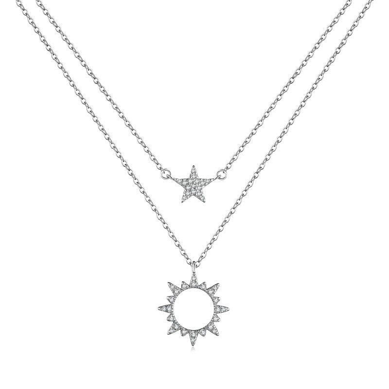 STERLING SILVER SUN AND STAR NECKLACE SET