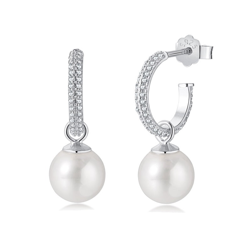 STERLING SILVER MINI PEARL HOOP EARRINGS