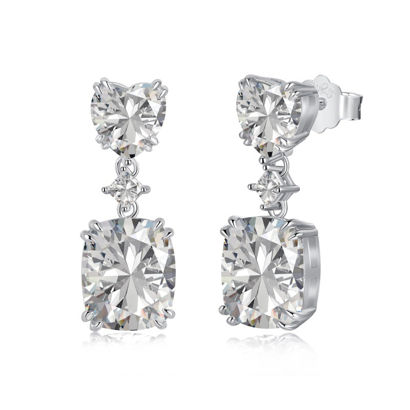 CUSHION DANGLE EARRINGS- SILVER