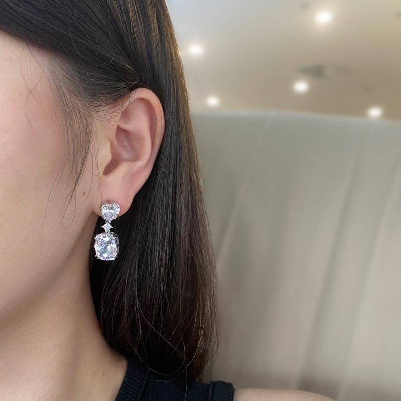 CUSHION DANGLE EARRINGS- SILVER