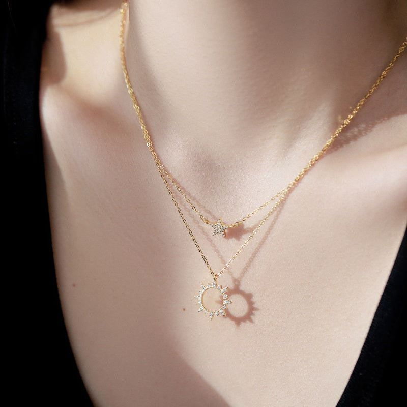 GOLD PLATED SUN AND STAR NECKLACE SET