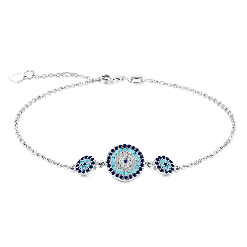 STERLING SILVER ROUND EVIL EYE BRACELET
