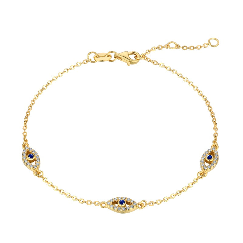 GOLD PLATED TRIPLE EVIL EYE BRACELET