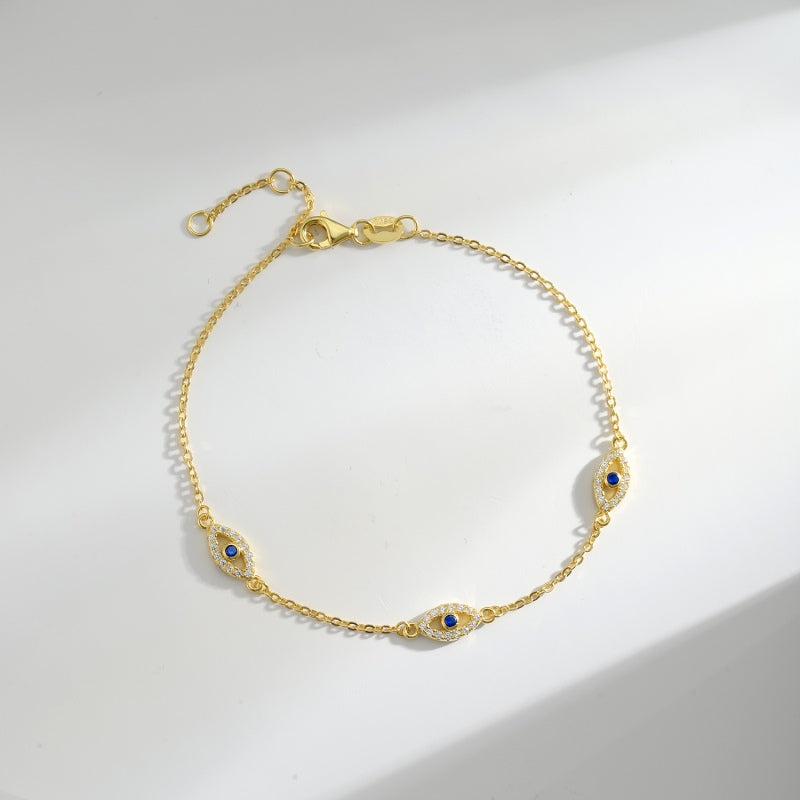 GOLD PLATED TRIPLE EVIL EYE BRACELET