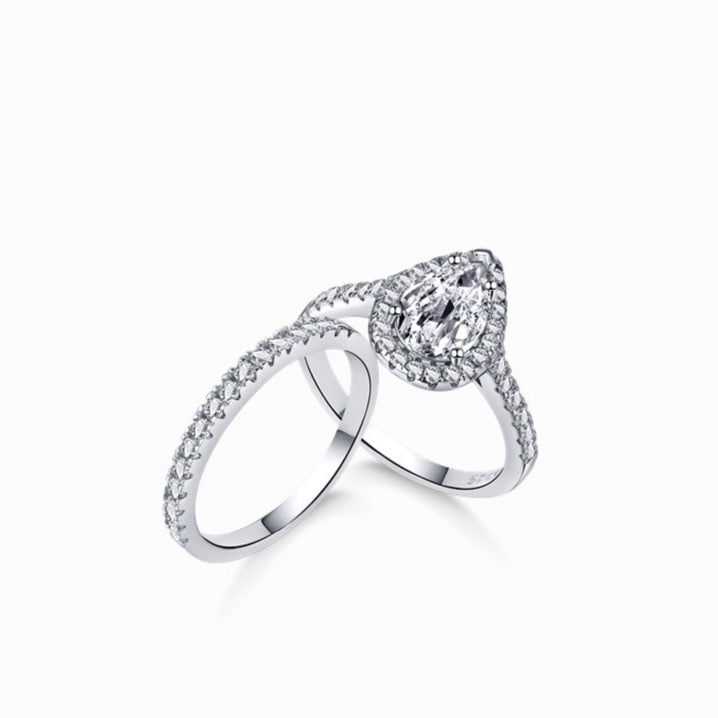 STERLING SILVER PEAR CUT RING SET
