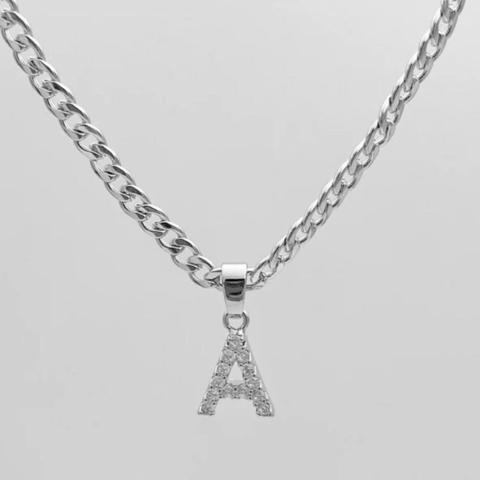 SILVER DIAMANTÉ INITIAL NECKLACE